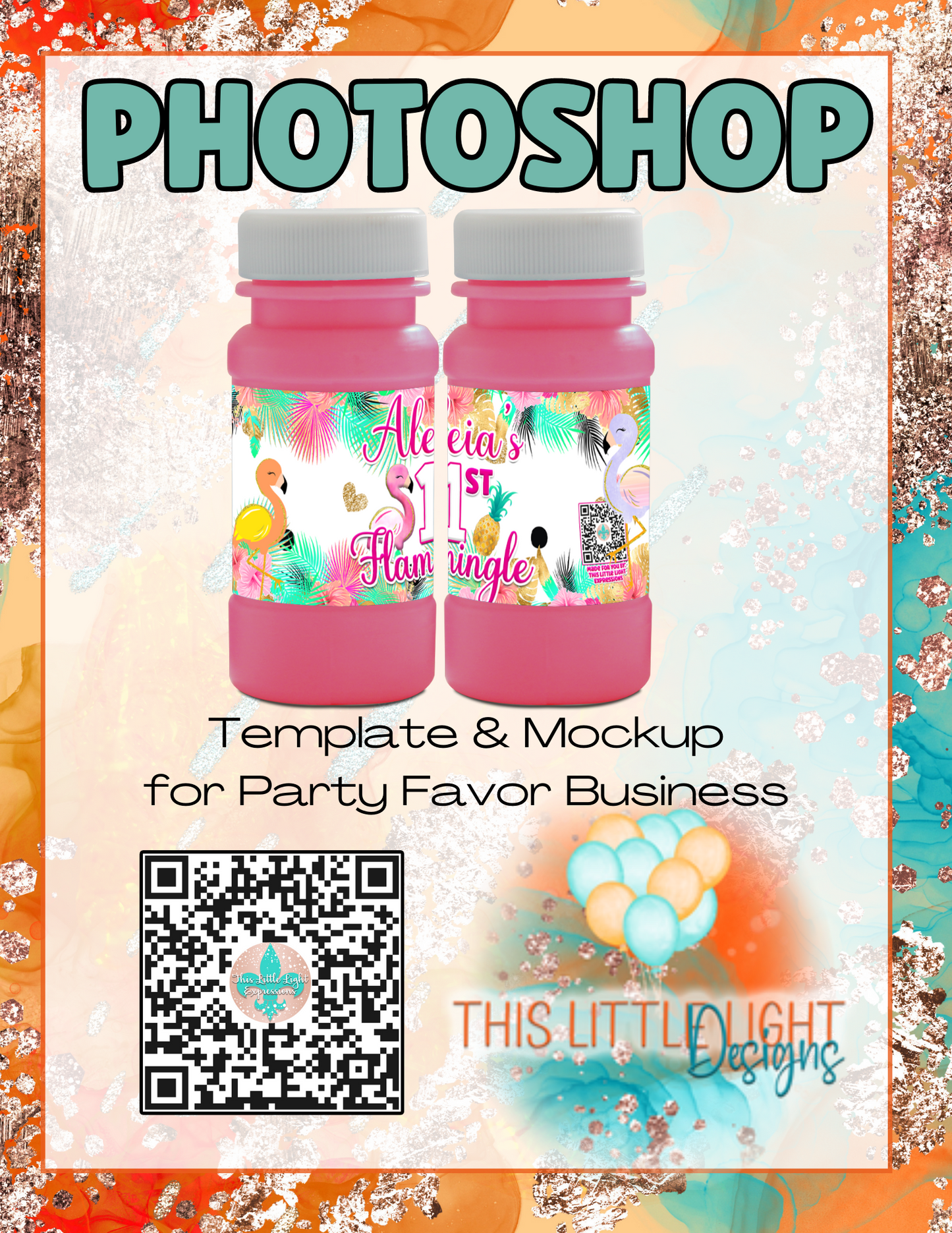 2oz Bubbles Labels l Template and Mockup for Photoshop | Digital Download