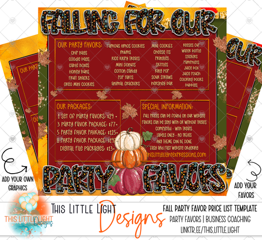 Party Favor Price List Template |Falling for our Party Favors | 10.28 Release