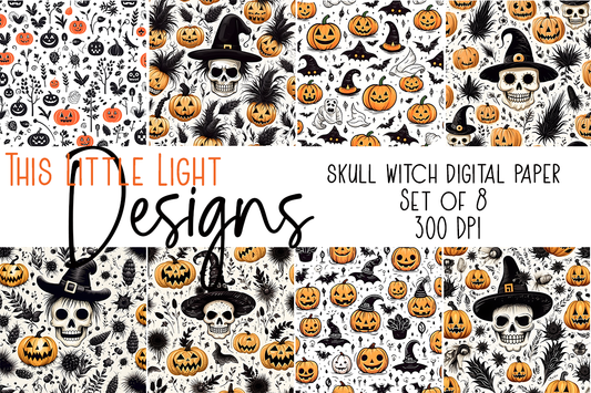 Skull Witch Digital Papers | Set of 8 PNG Files | Digital Download | Subscribers Only