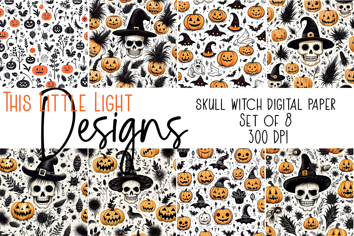 Skull Witch Digital Papers | Set of 8 PNG Files | Digital Download | Subscribers Only
