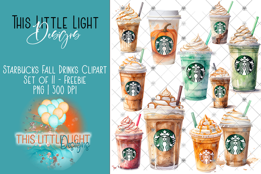 Watercolor Starbucks Fall Drinks Clipart | FREEBIE | Digital Download
