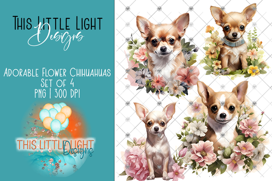 Adorable Flower Chihuahuas Clipart | Digital Clipart | Subscribers Only