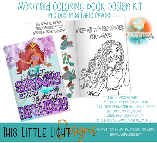 Little Mermaid Coloring book Design Kit | TLL Design Exclusive | Pre Designed Party Favors for Party Favor Businesses