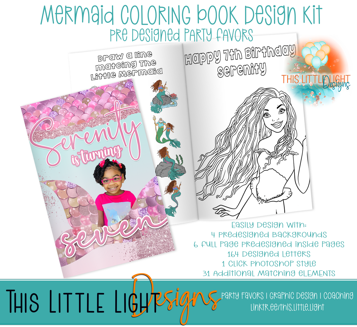 Little Mermaid Coloring book Design Kit | TLL Design Exclusive | Pre Designed Party Favors for Party Favor Businesses | CEO Subscribers Only