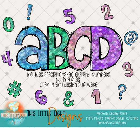 Mermaid Alphabet Letters with Numbers and Special Characters | 300 DPI | Set of 164 PNG Files
