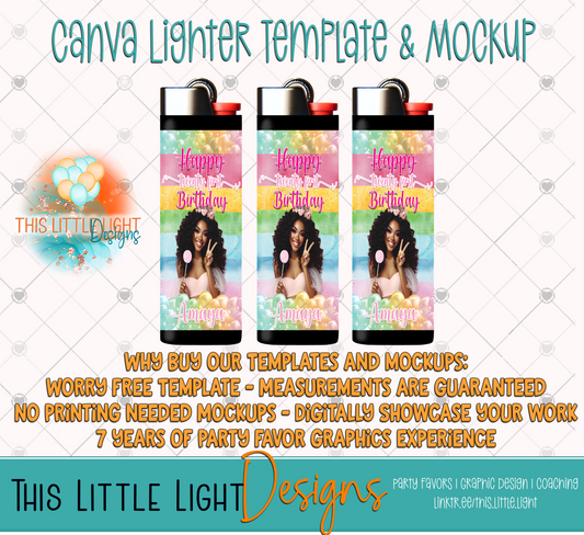 Lighter Template and Mockup for Canva | Digital Download | Party Favor Template