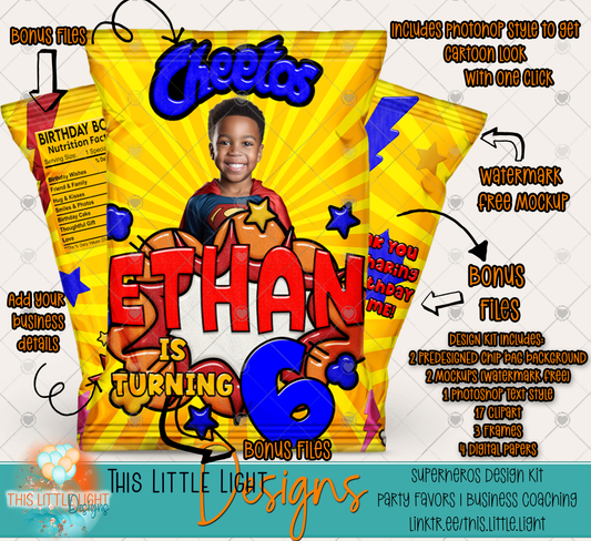 Yellow Superhero Design Kit | TLL Design Exclusive | Pre Designed Party Favors for Party Favor Businesses | CEO Members Only