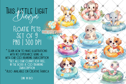 Cute Summer Floatie Pets Clipart Set of 9 | Subscribers Only
