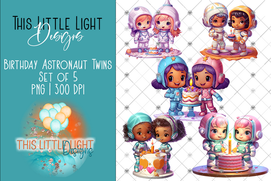 Astronaut Twins Birthday Clipart | Set of 5| Subscribers Only