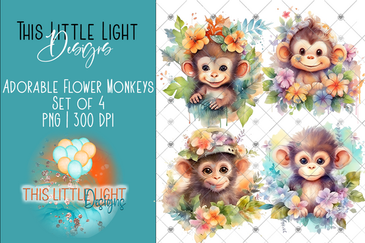 Flower Monkey Clipart Set of 4 | Subscribers Only